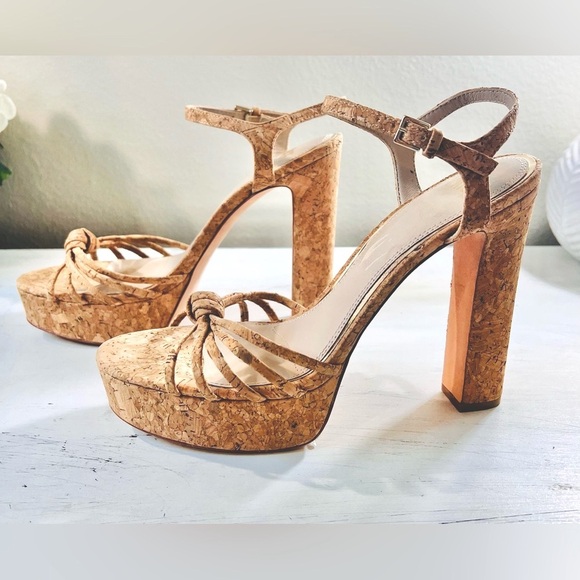 PAIGE Candice Ankle Strap Platform High Heel Cork upper/leather lining/sole, 9.5 - Picture 1 of 10